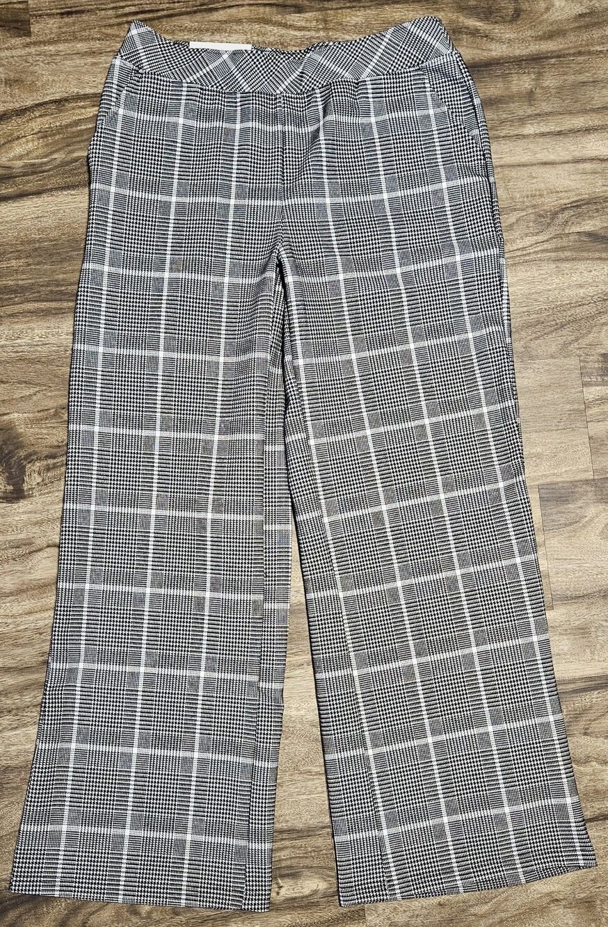NWT Serra Women's Medium 8/10 Houndstooth Ponte Pants Black White 32x30 Plaid
